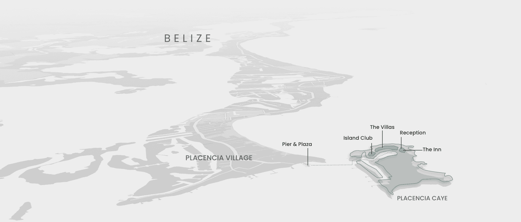 Map of Placencia Village and Placencia Caye in Belize, highlighting key locations such as the Pier & Plaza and The Inn.