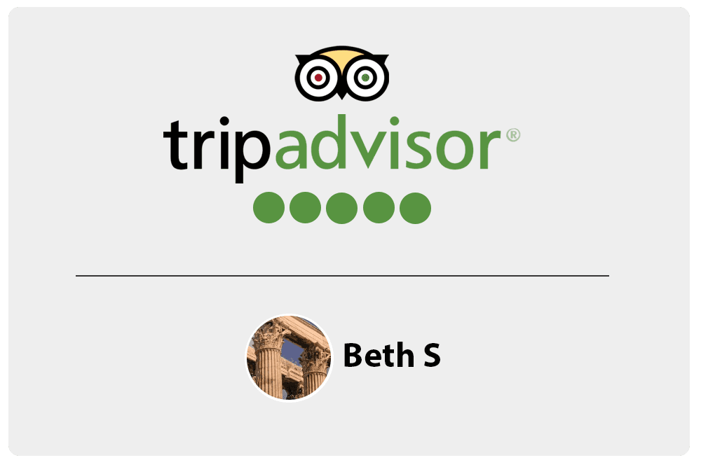 Tripadvisor logo with a user profile picture of Beth S.